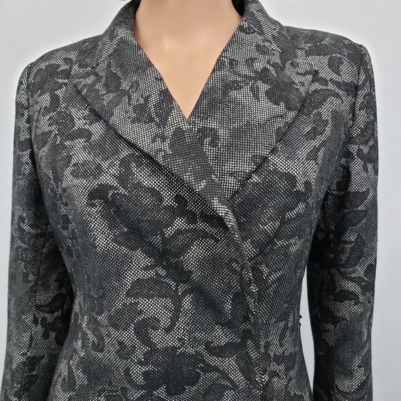 H&M Floral Fitted Blazer Jacket Flare Bell Sleeve Snap Closure Lined Black 8 - Picture 4 of 11